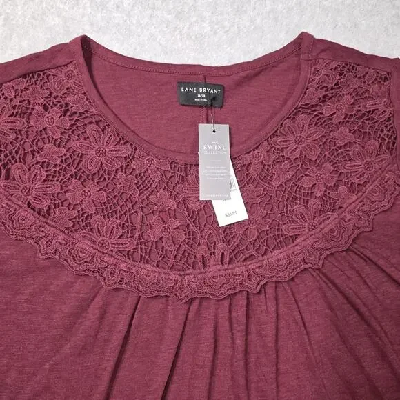 Lane Bryant Swing Collection 26/28 4X Burgundy Lace Top NWT Curvy Summer Spring - Picture 8 of 8